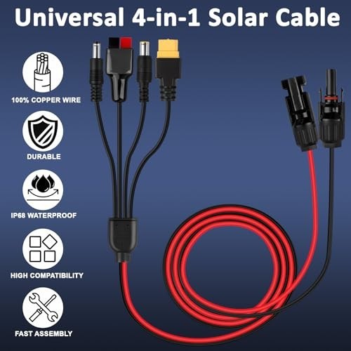 Solar Panel Extension Cable Kit, 4-In-1 Solar Connector with XT60/DC7909/DC5521,