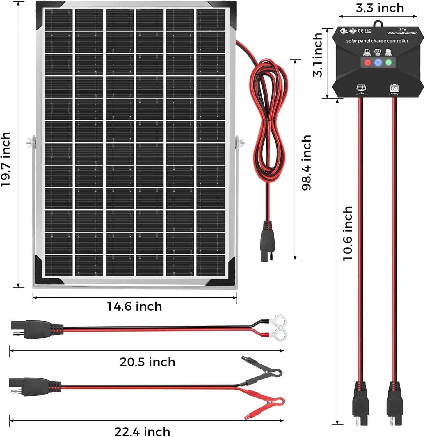 30W 24V Solar Panel Kit, Solar Battery Maintainer with MPPT Charge Controller…