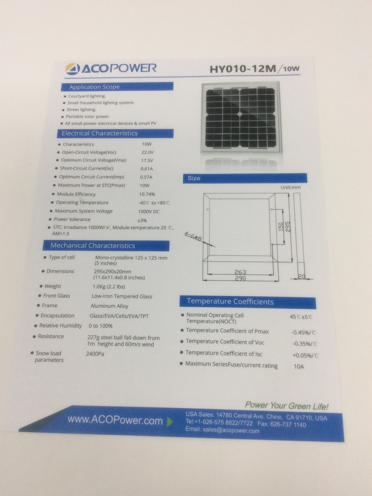 ACOPOWER 10w 10Watt Mono Solar Panel for 12V Battery Charging RV Boat, Off Grid