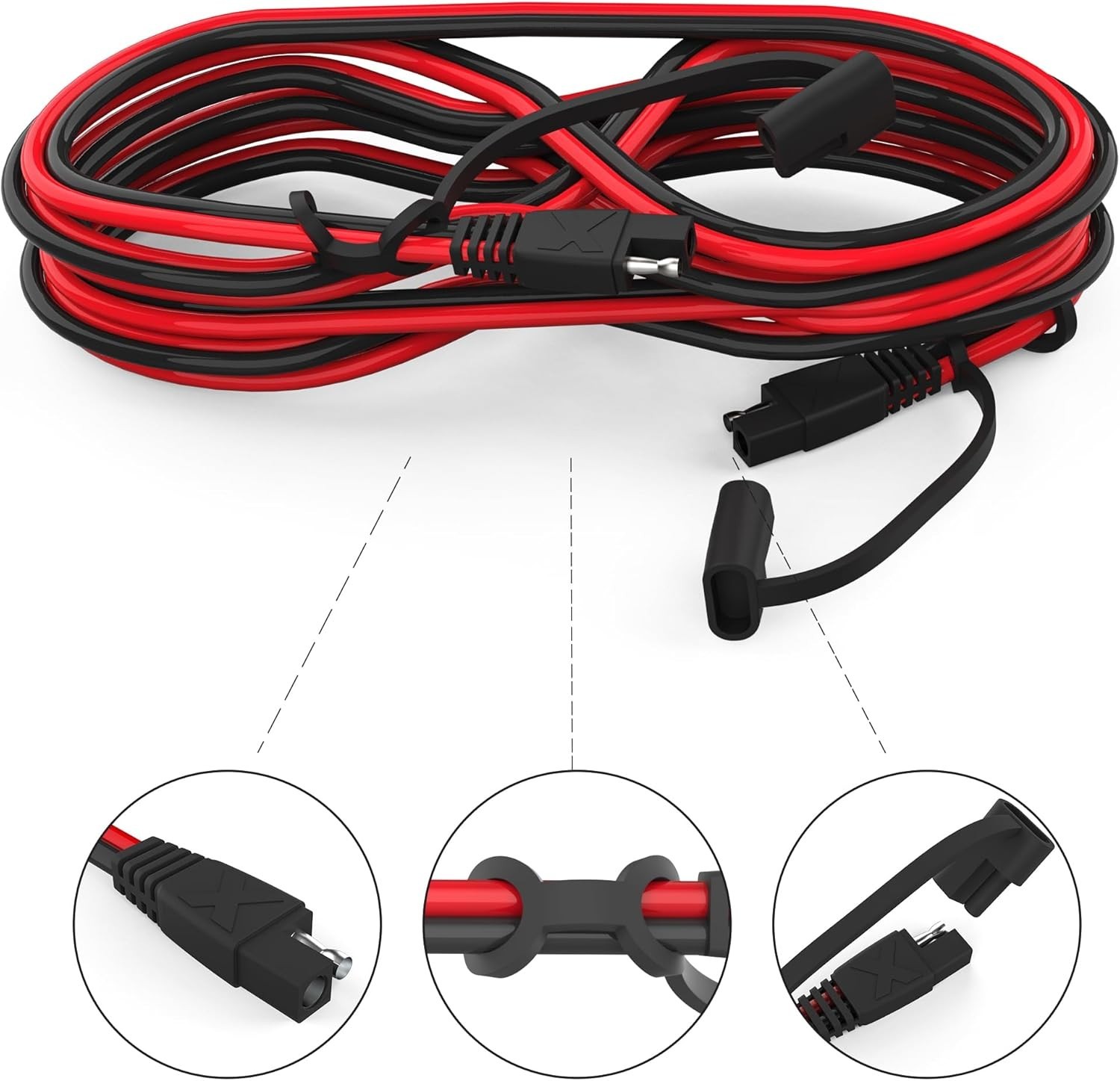 Water-Resistant 12FT SAE to SAE Extension Cable with Polarity Reverse Adapter