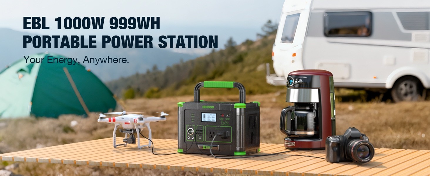 1000W Portable Power Station Multiple Ports for Camping Home Backup RV Off-Grid