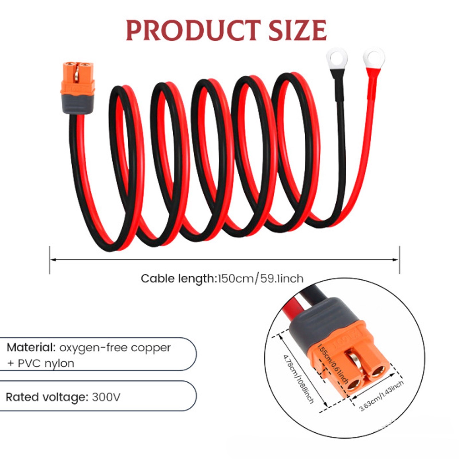 10AWG XT60i Female Connector to O Ring Terminal M8 Battery Solar Charging Cable