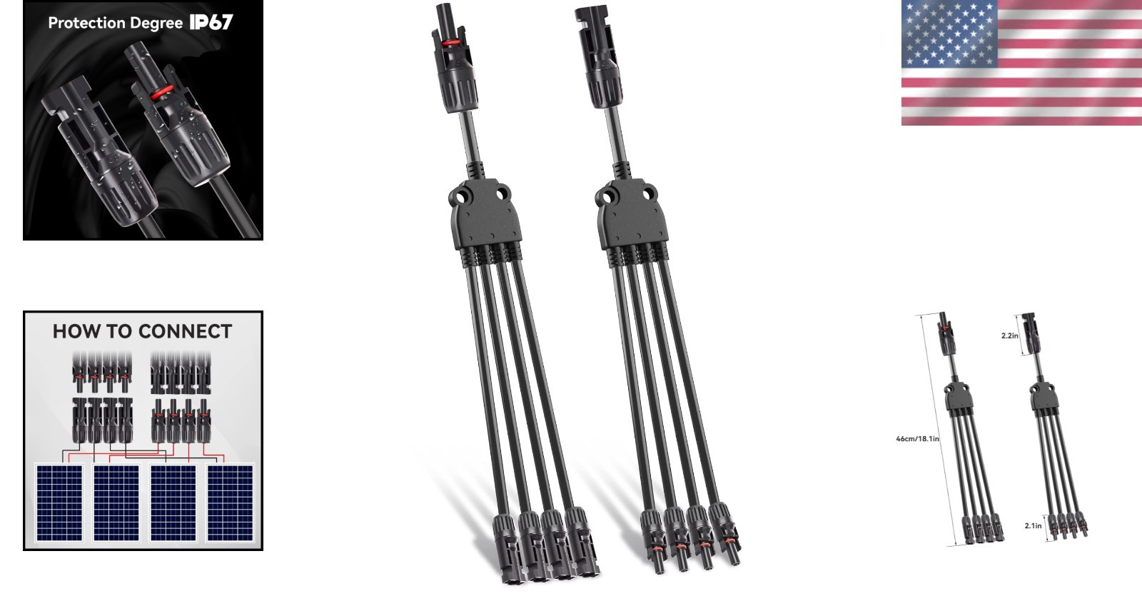 1 Pair Solar Y Branch Connectors – Parallel Adapter with Waterproof Rating