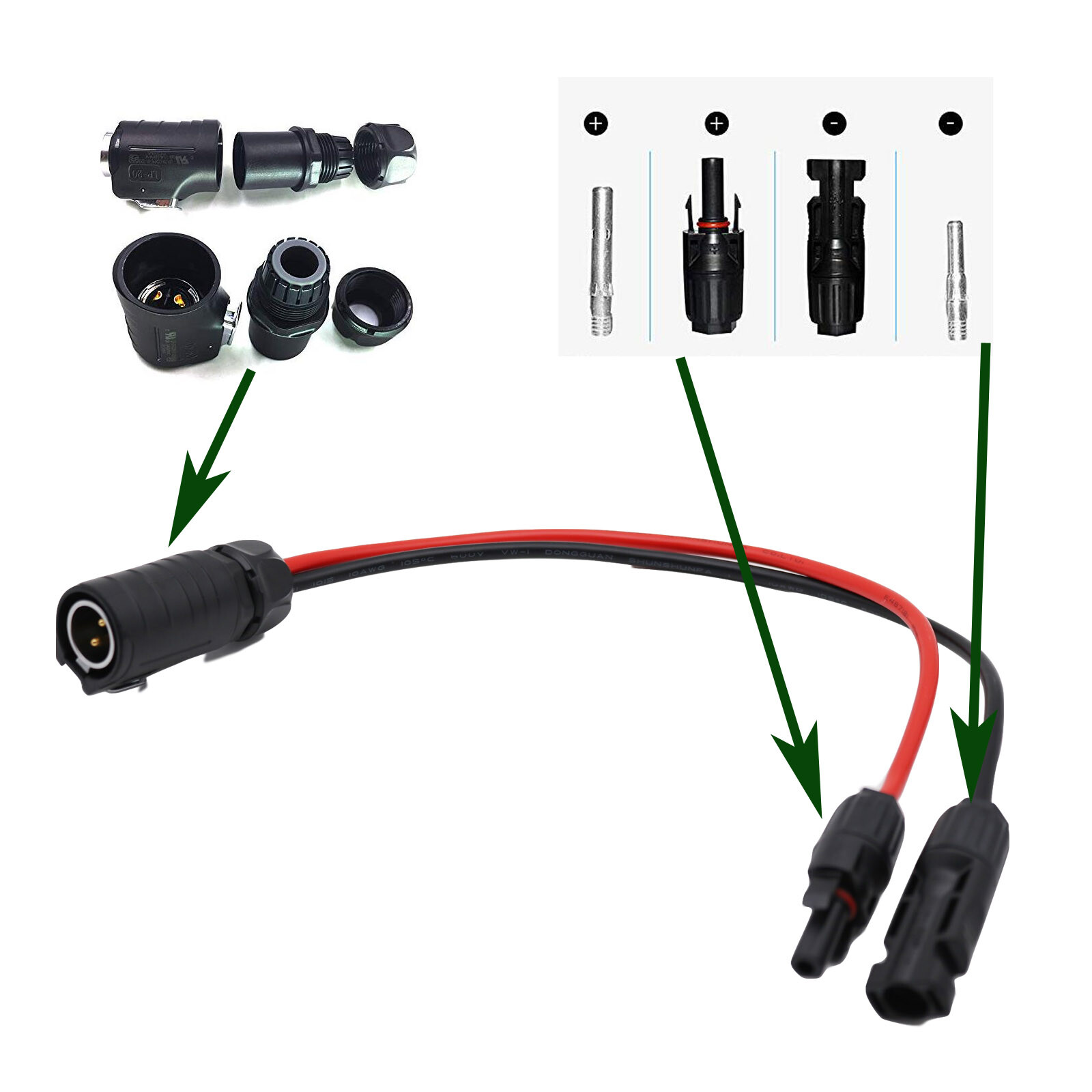 LP-20 2 Pin 2P Aviation Hella Plug Solar Panel Battery Power 10AWG Adapter Cable