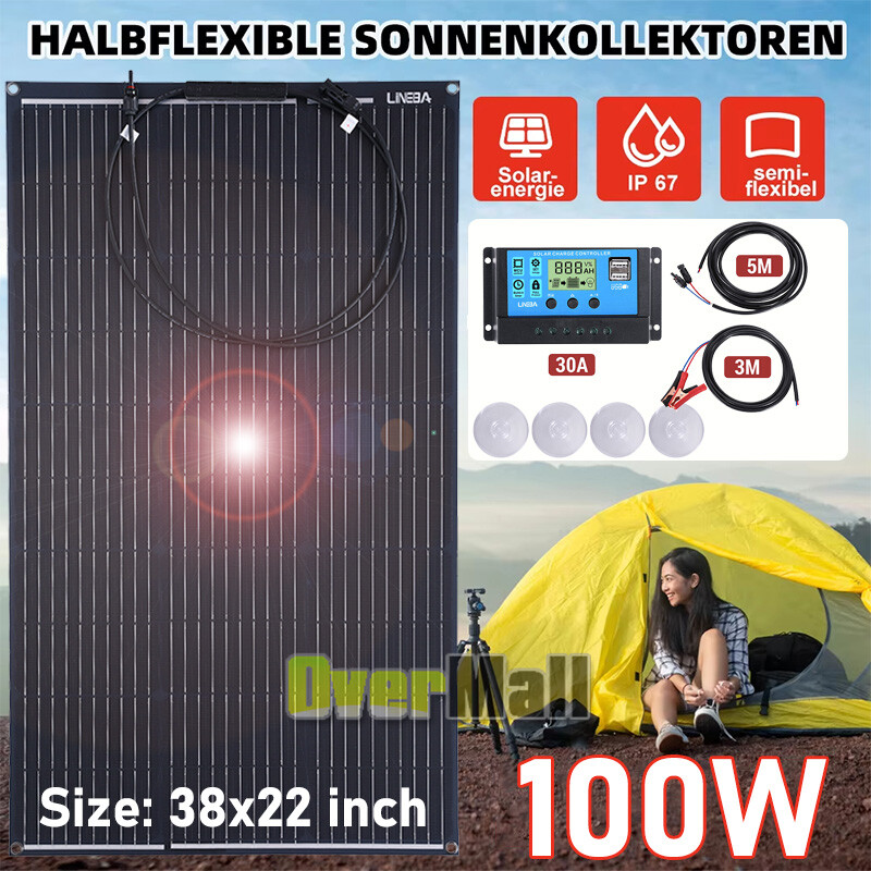 200W Watt 12V Portable Flexible Solar Panel (100W*2PCS) For RV/Car battery/Home