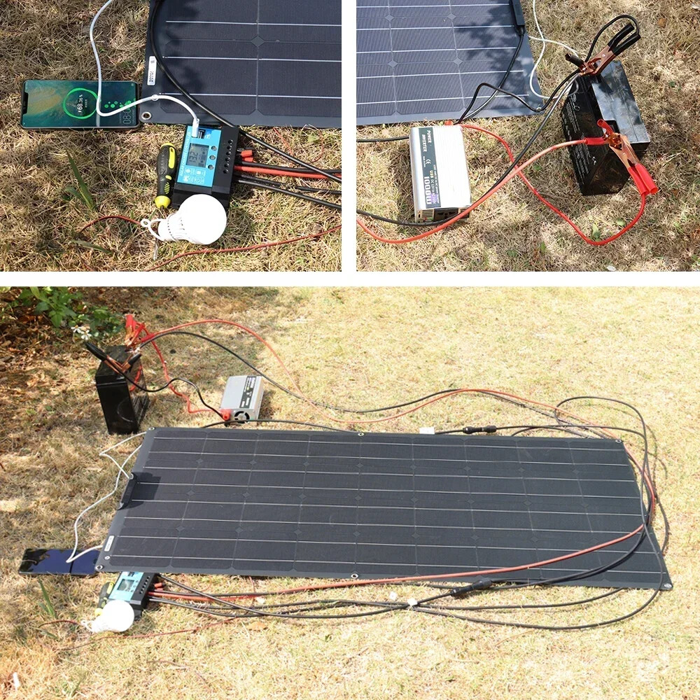 200W Watt ETFE Portable Mono Flexible Solar Panel RV Camping Off-Grid Rooftop US