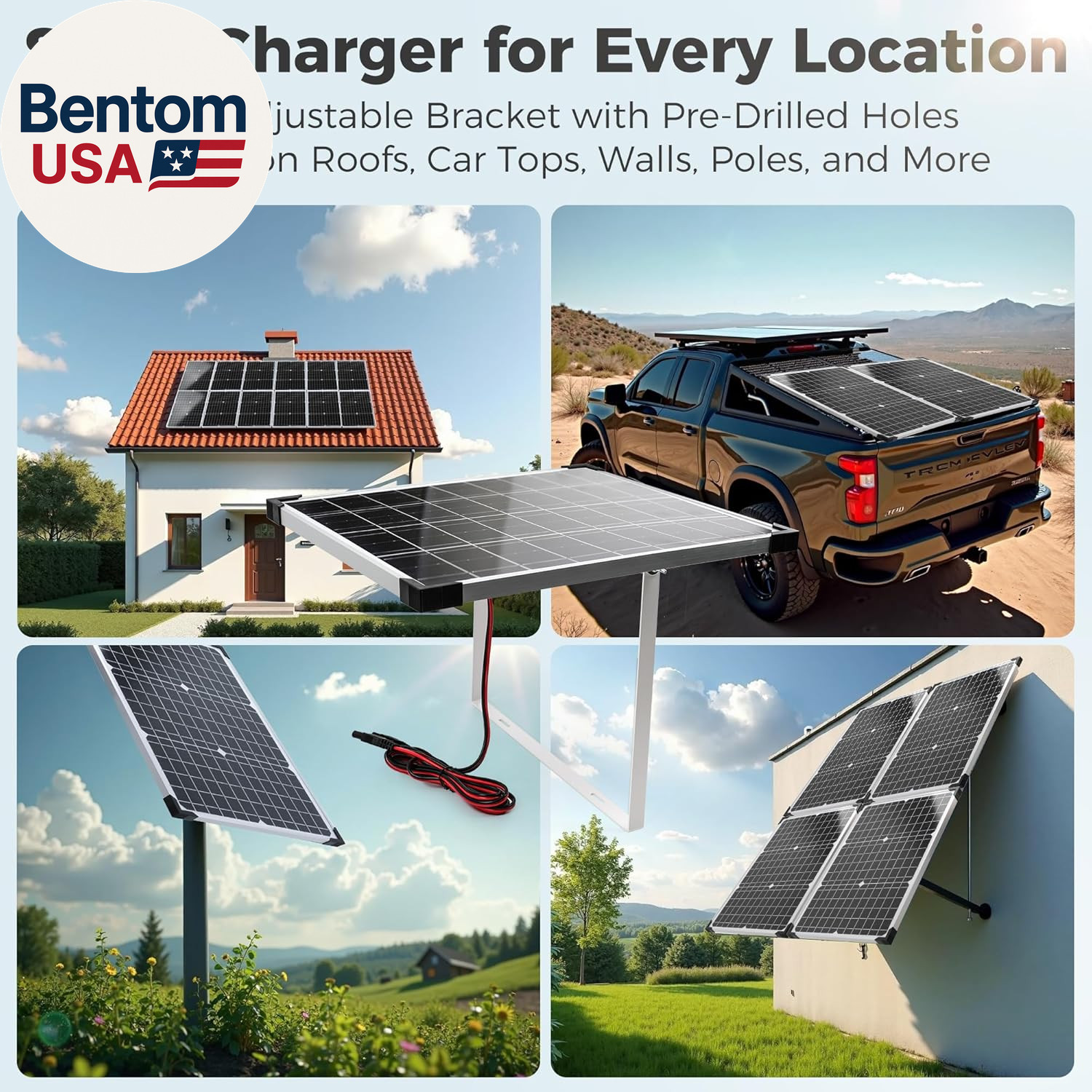 12V Solar Battery Charger – 20W Waterproof Solar Panel Kit with Smart MPPT Contr