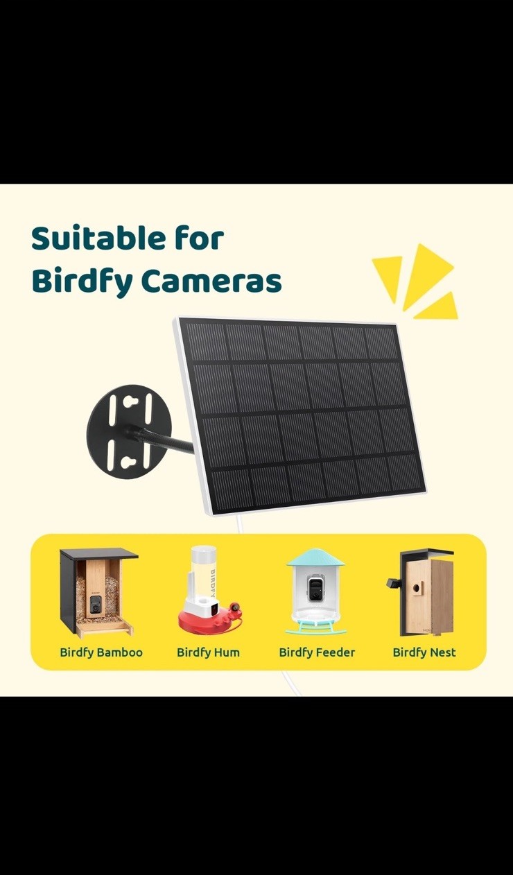 BIRDIFY Solar Panel for Bird Feeder Camera only, Type-C Charger, IP65 Waterproof