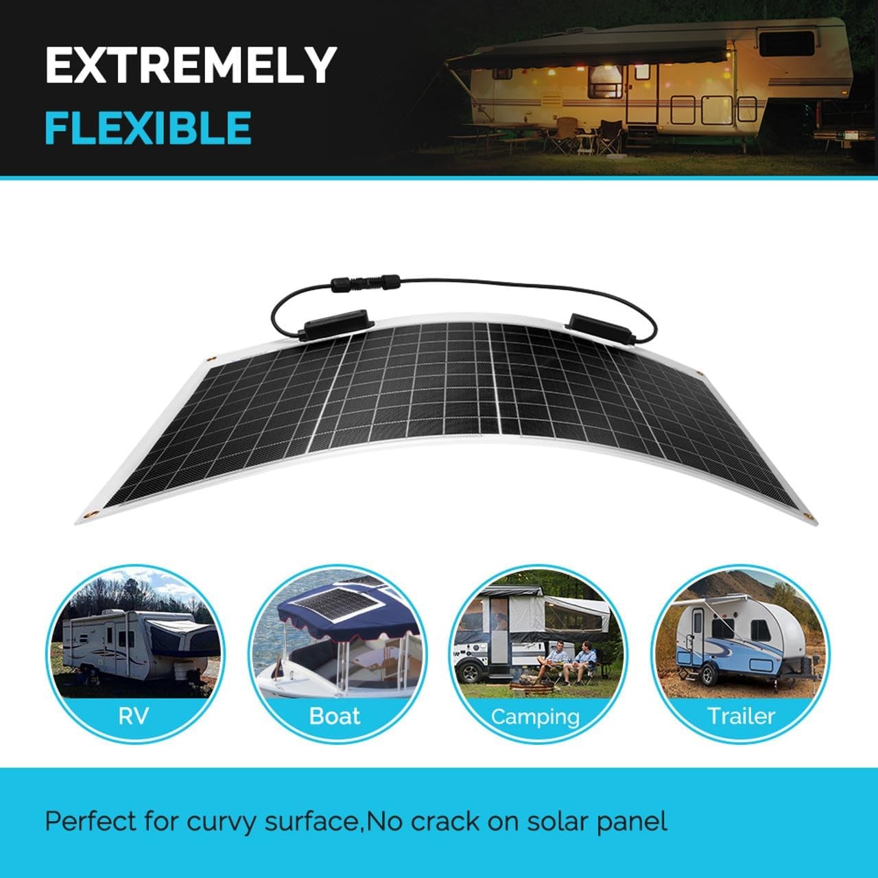 Renogy Flexible Solar Panel 50 Watt 12 Volt Monocrystalline Ultra-Flexible Benda