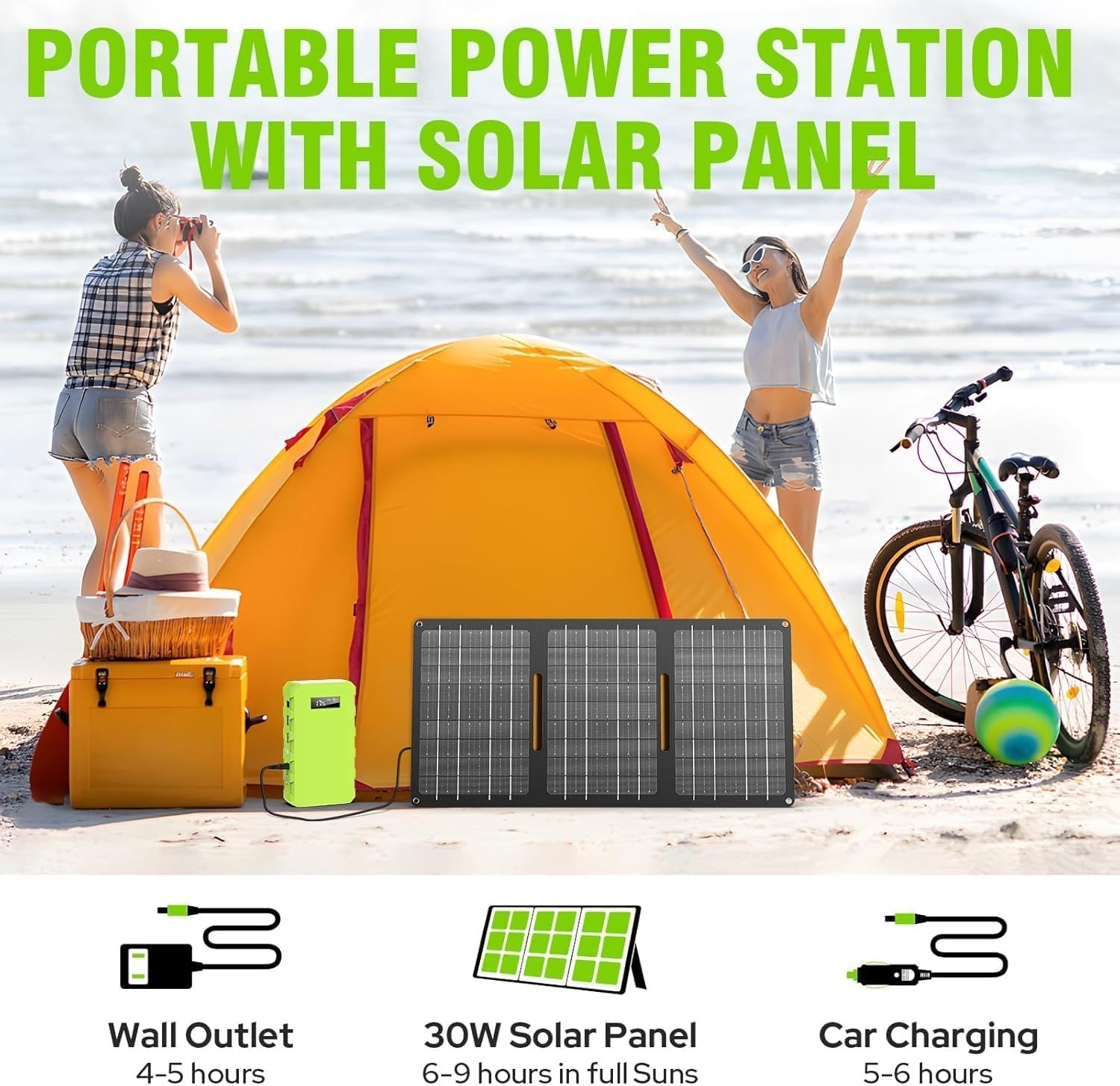 65W Portable Power Bank + 30W Solar Panel Kit Mini Solar Generator for Camping