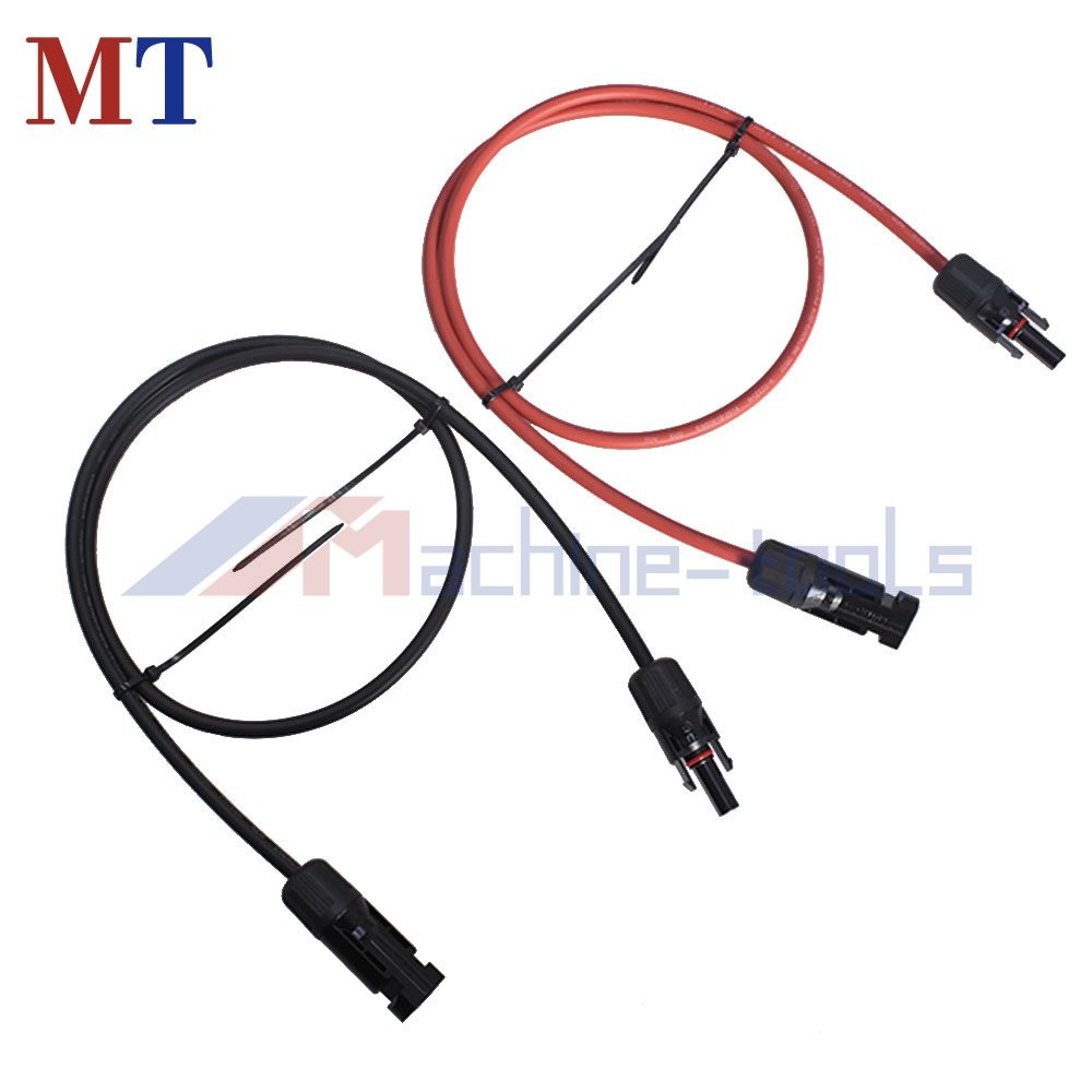 1 Pair Black + Red Solar Panel Extension Cable Wire Connector 3 Feet 10 AWG