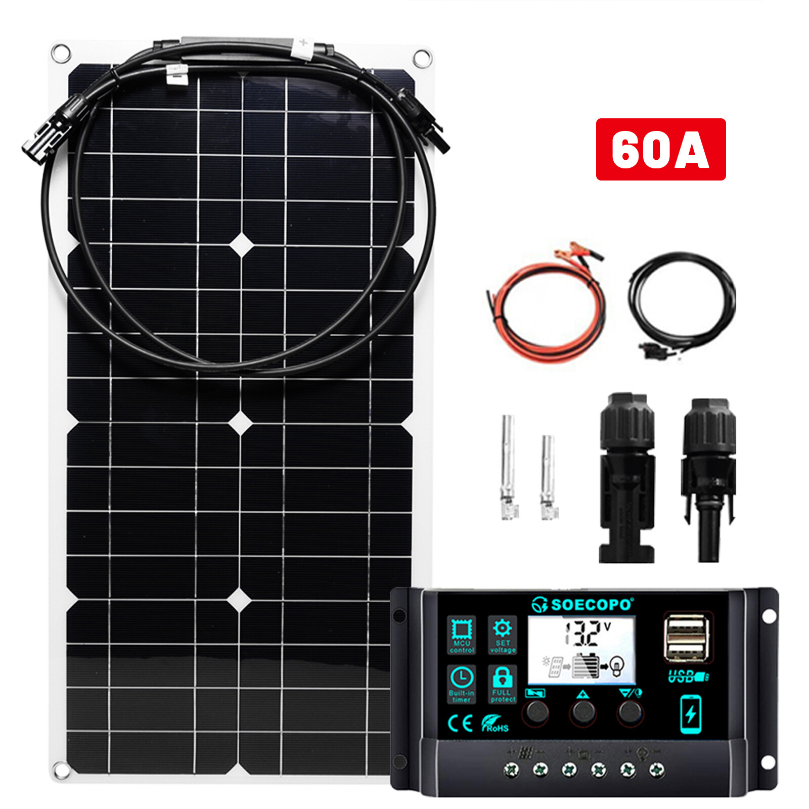 2500W 30-100A Solar Panel Kit 12V Charger Battery Charger Maintainer Boat RV Cx6