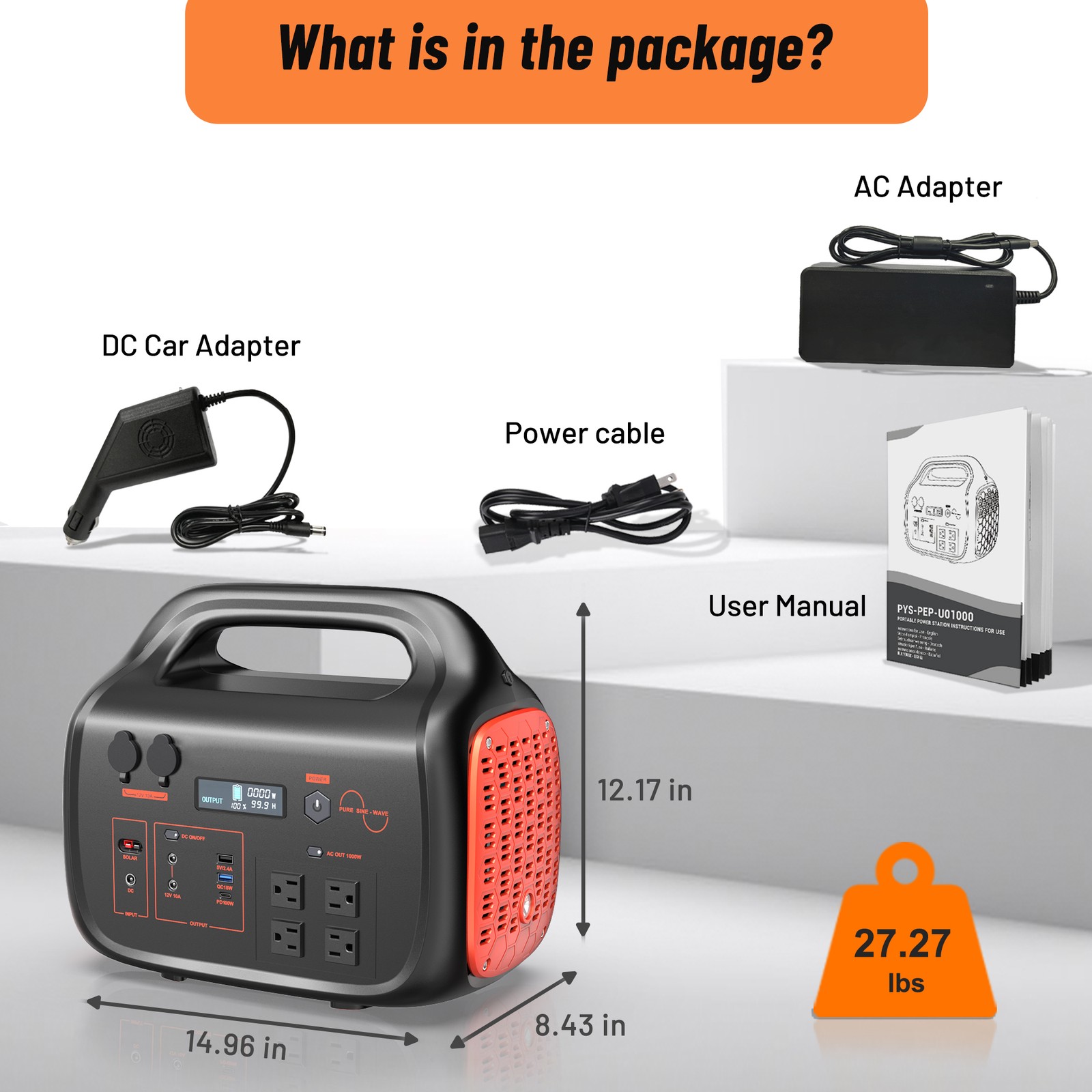 Portable Power Station 1075Wh 1000W Solar Generator with 200W Solar Panel Backup