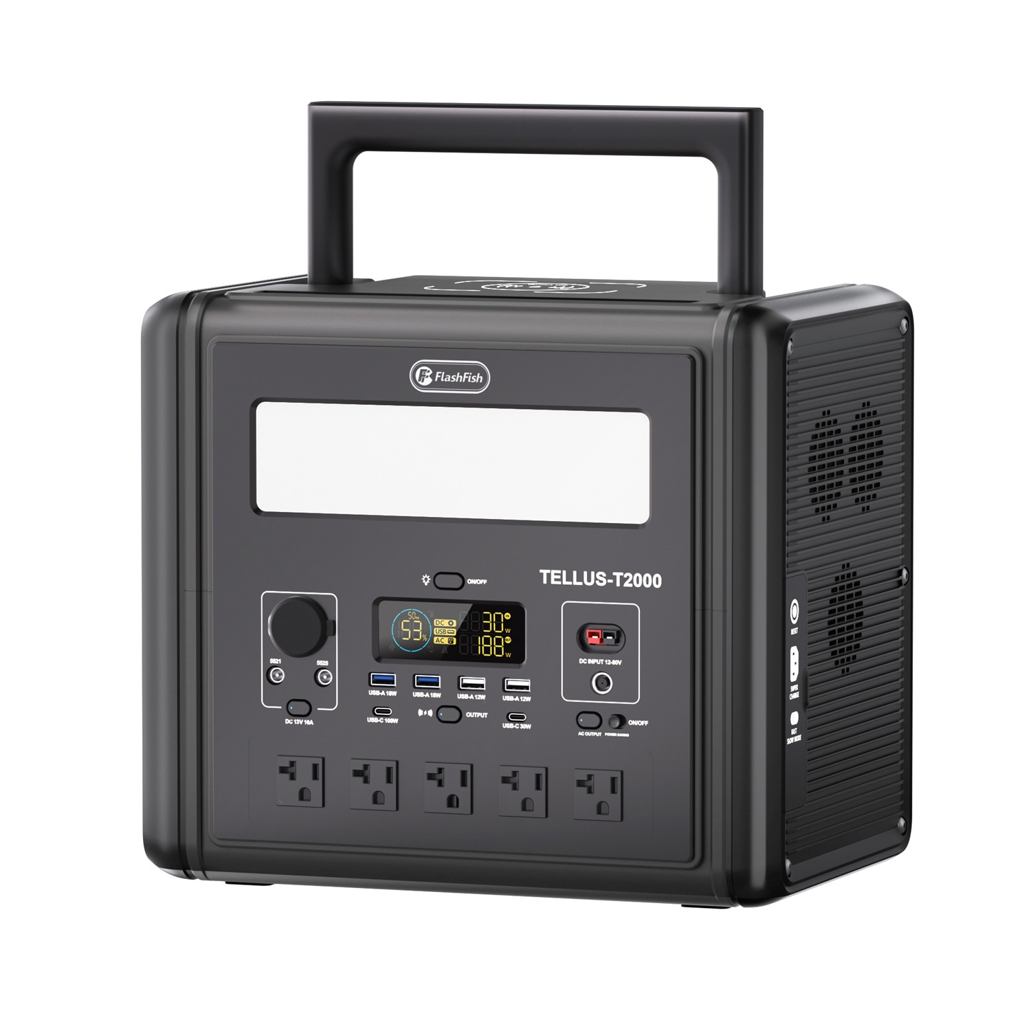 Flashfish T2000 1536Wh 2000W Portable Power Station LiFePO4 Battery For Off-grid