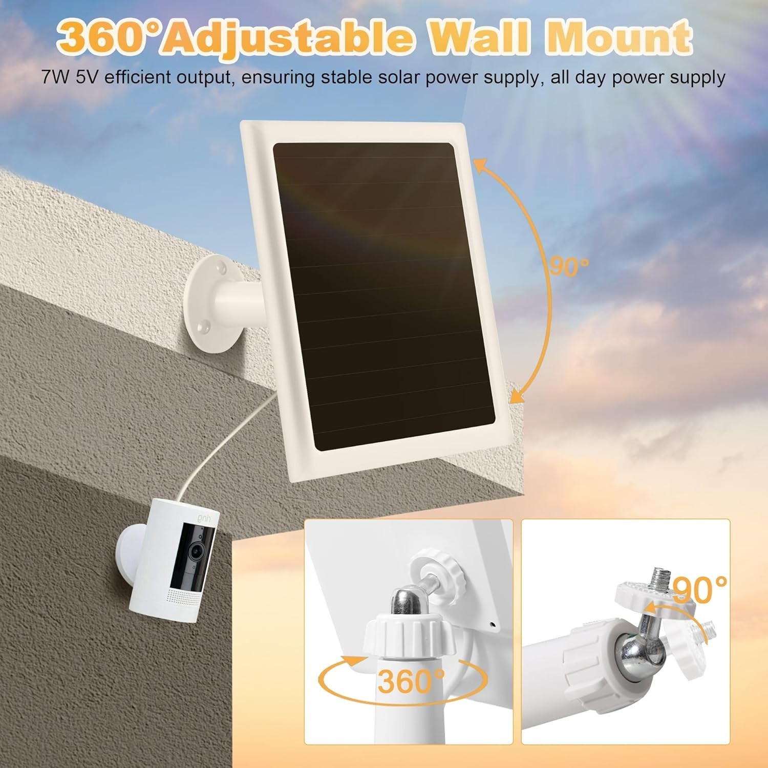 Solar Panel Charger for Ring Camera, Compatible with Stick Up Camera Battery,…