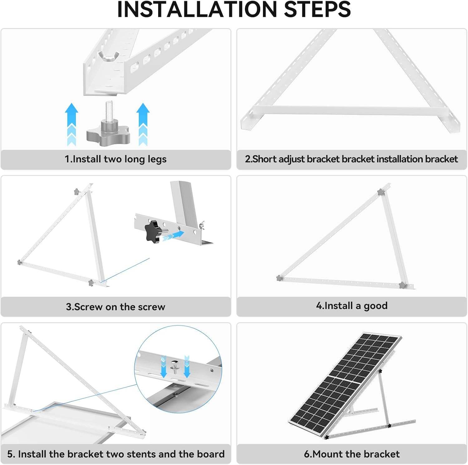 4-Pack 45″ Heavy-Duty Solar Panel Mount, Adjustable 0-90° Tilt Angle Anodized Al