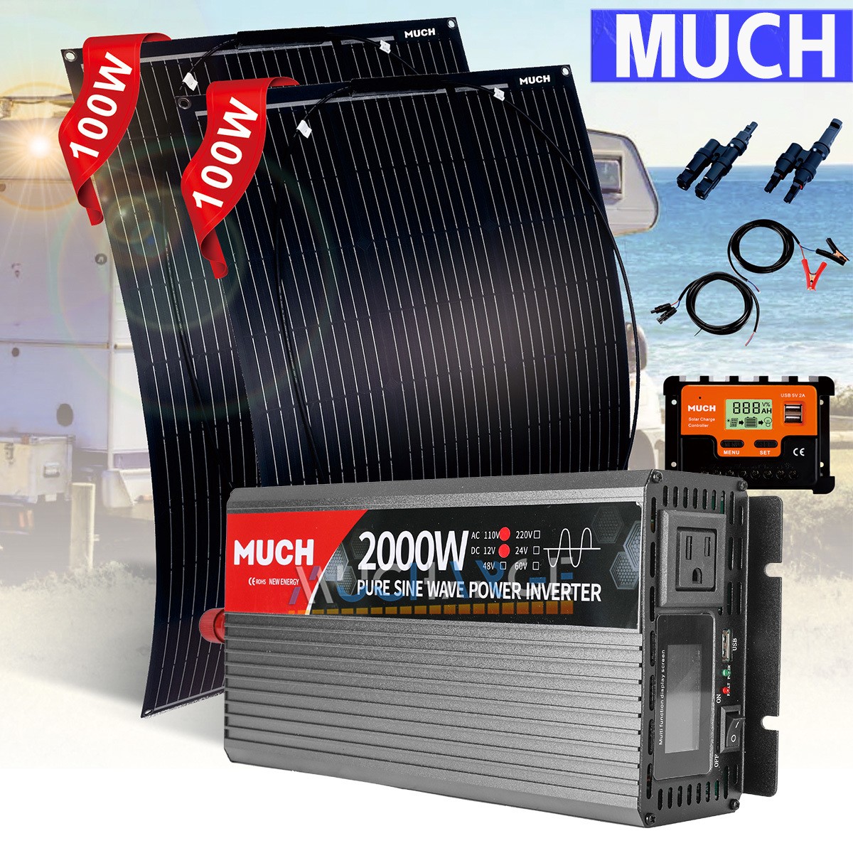 2000W Solar System for Home Outdoor Flexible Solar Panel & Car Inverter Control