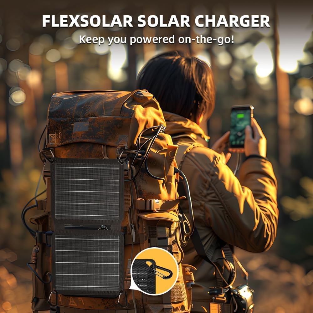 FlexSolar E10 10W Portable Solar Panel USB-A Charger for Hiking Camping Open Box