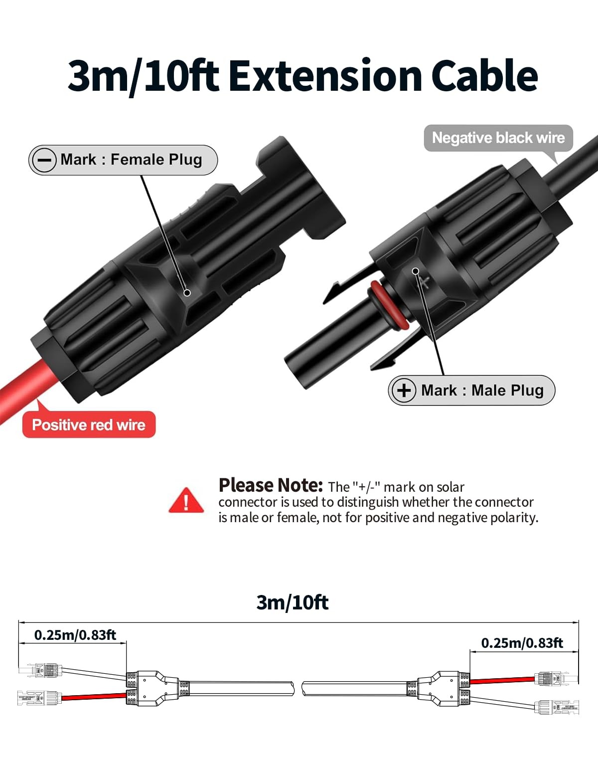 10Ft 10AWG Solar Panel Extension Cable 6mm² One-Piece Solar Cable with Male a…