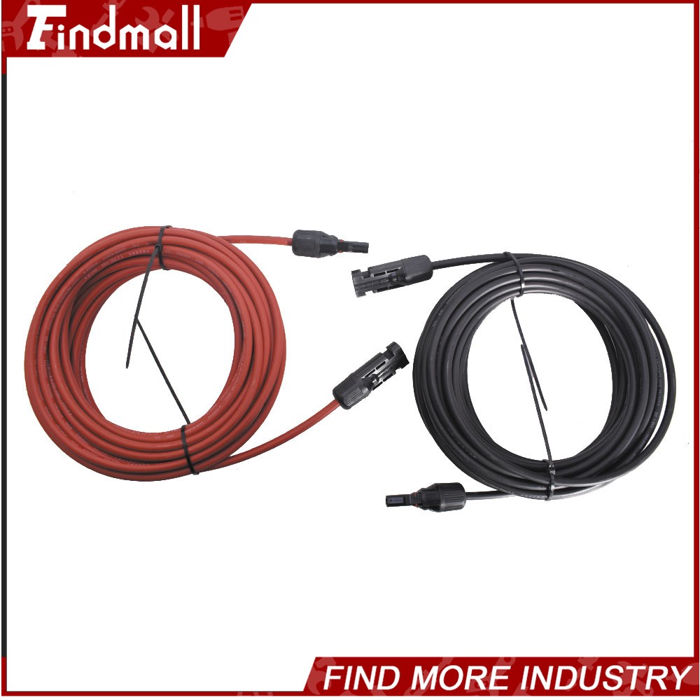 Findmall 1 Pair 20ft 12AWG Black+Red Solar Panel Extension Cable Wire Connector