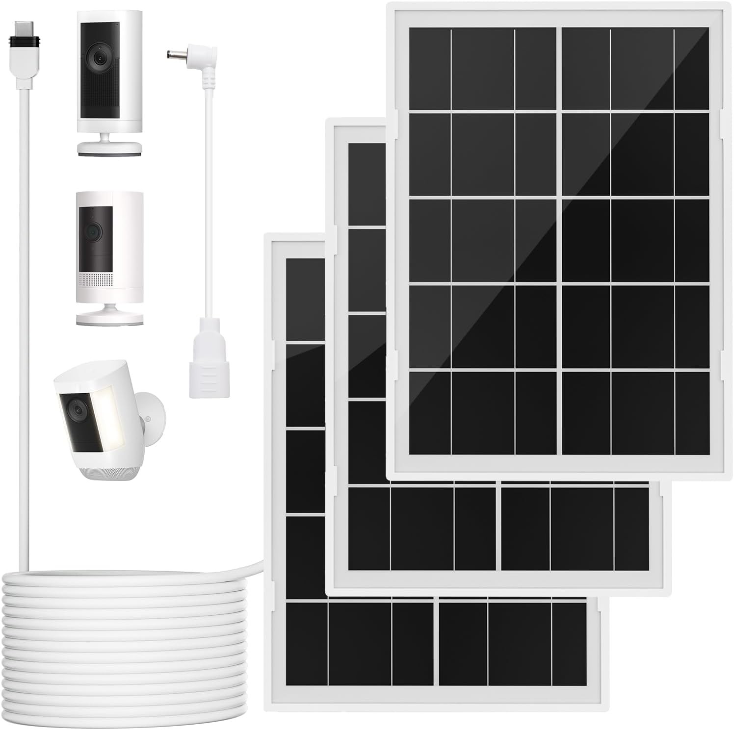 3-Pack 7W Solar Panel for Spotlight Cam Plus Pro USB-C 10ft Cable Waterproof