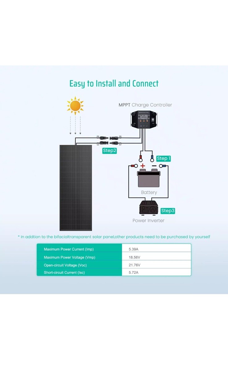 Bifacial 100 Watt , 12V 100W Monocrystalline Panel High Efficiency Module Mon…