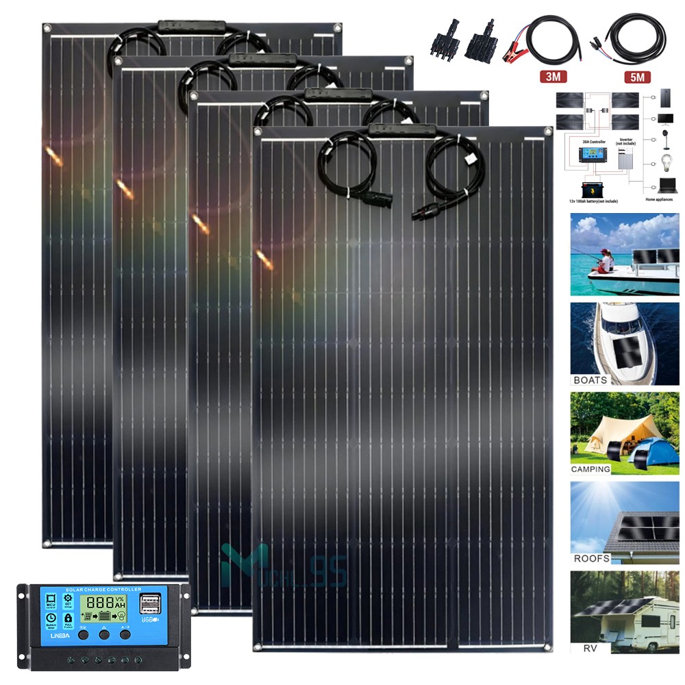 200W 400W Watts 10BB Solar Panels 23% High Conversion RV Home Off-Grid Battery