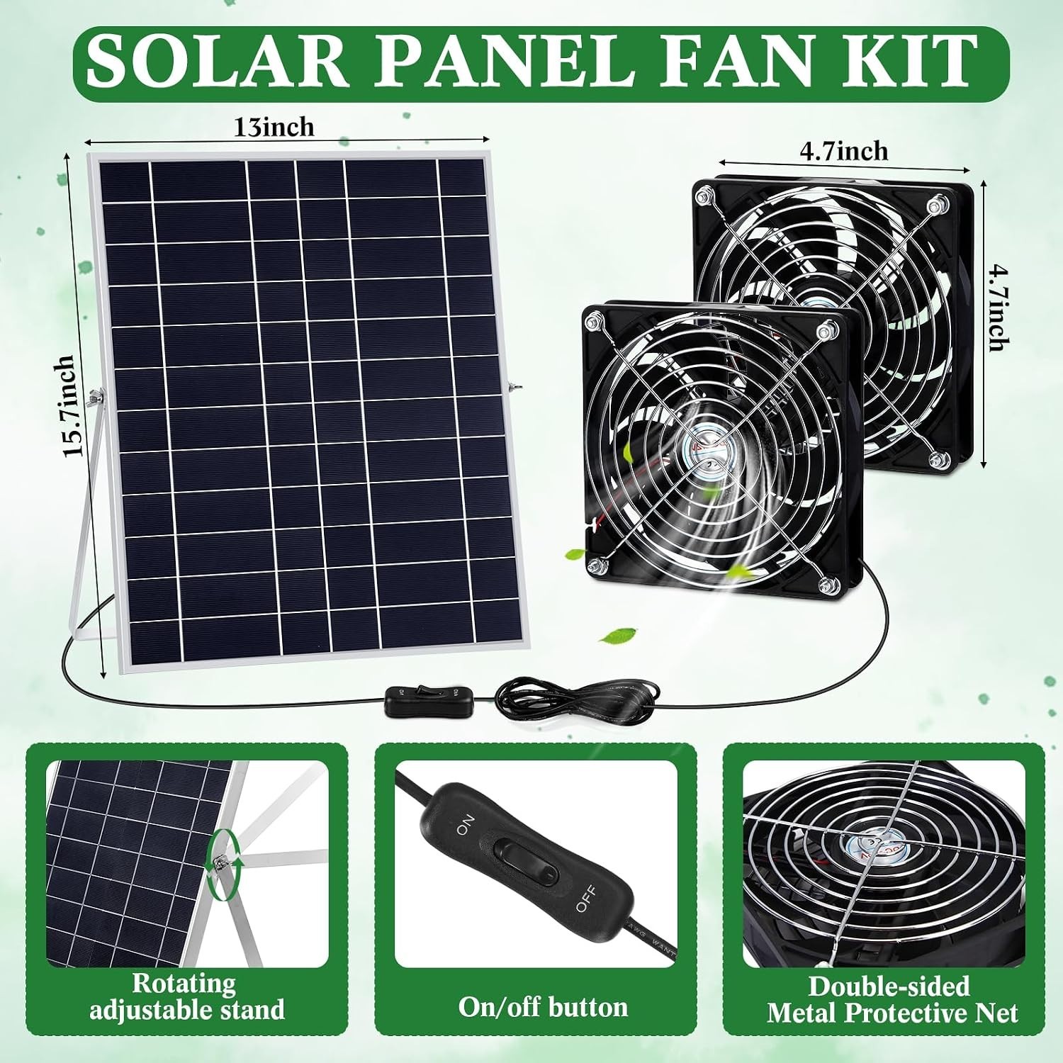 2 Set 20W Solar Powered High Speed Exhaust Fan Kit with Adjustable Stand