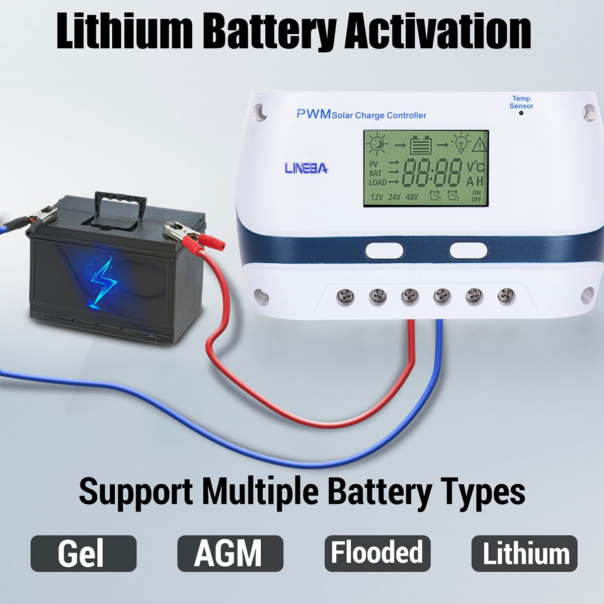12V/24V 100A Solar Panel Battery Lithium Charging Mode Controller Regulator Auto