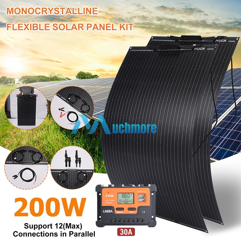 Flexible Monocrystalline Solar Panel Kit for Home/Caravan/RV/Boat 100W 200W 400W