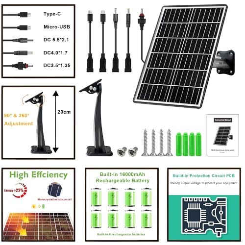 15W Solar Panel Kit with Built-in 16000mAh Battery Voltage: 5V/6V/9V/12V