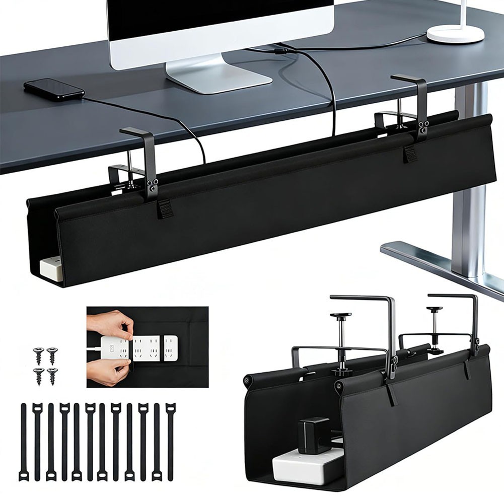 Under Desk Cable Organizer with Reinforced Construction 30x16x6cm Black