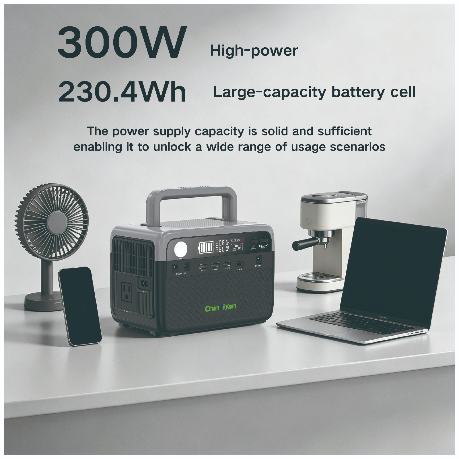 QT-BP030D 300W 230.4Wh LiFePO4 Solar Generator Portable Power Station