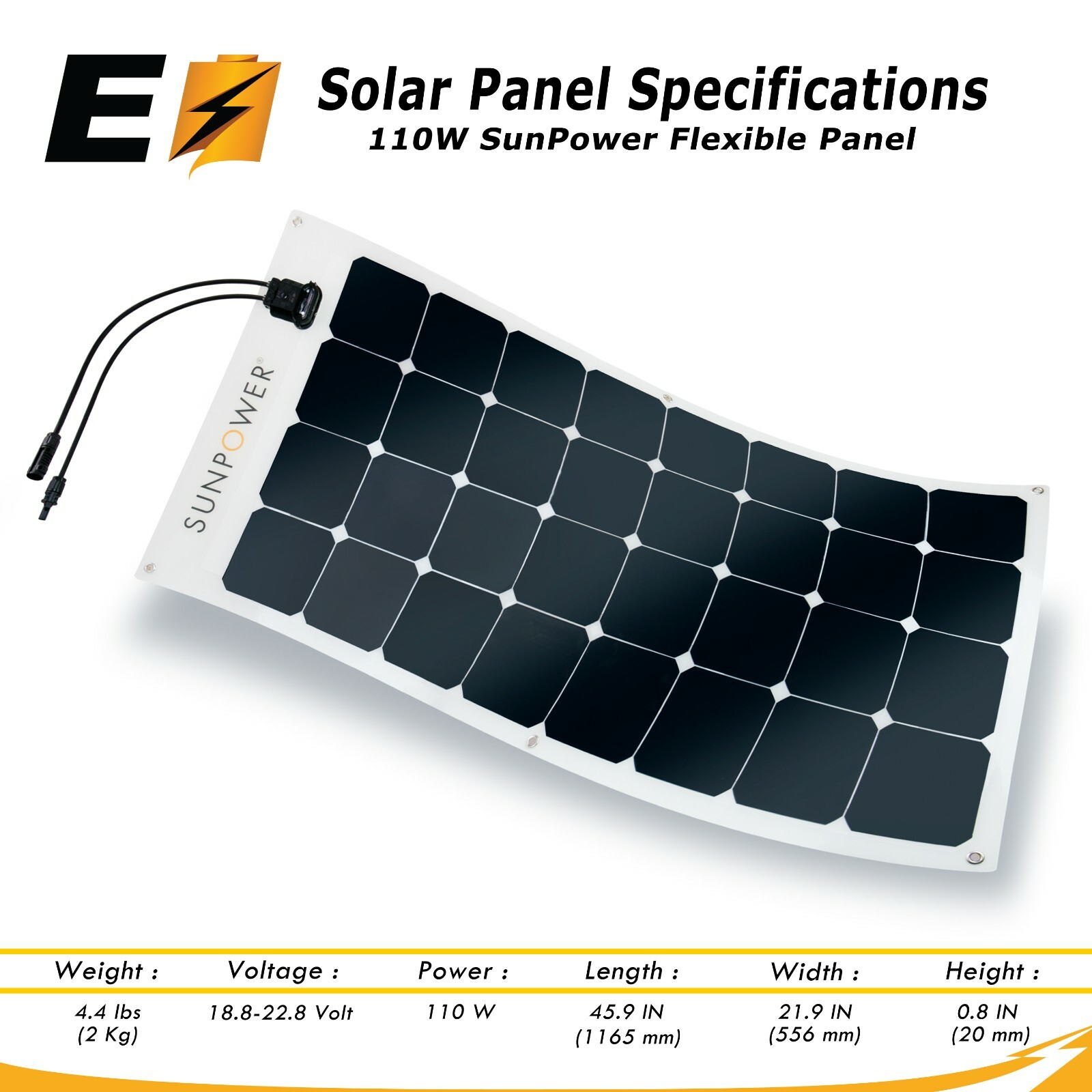 Great For Camper Van, Made in France 100-watt SunPower Flexible Solar Panel