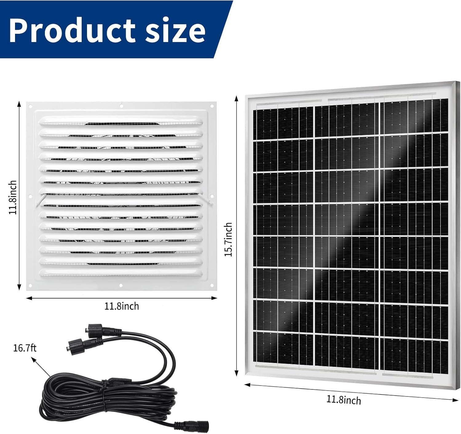 Solar Attic Fan Kit, 2Pcs 20W Solar Panels + 25W DC Fan (Up to 1200RPM), Plug an