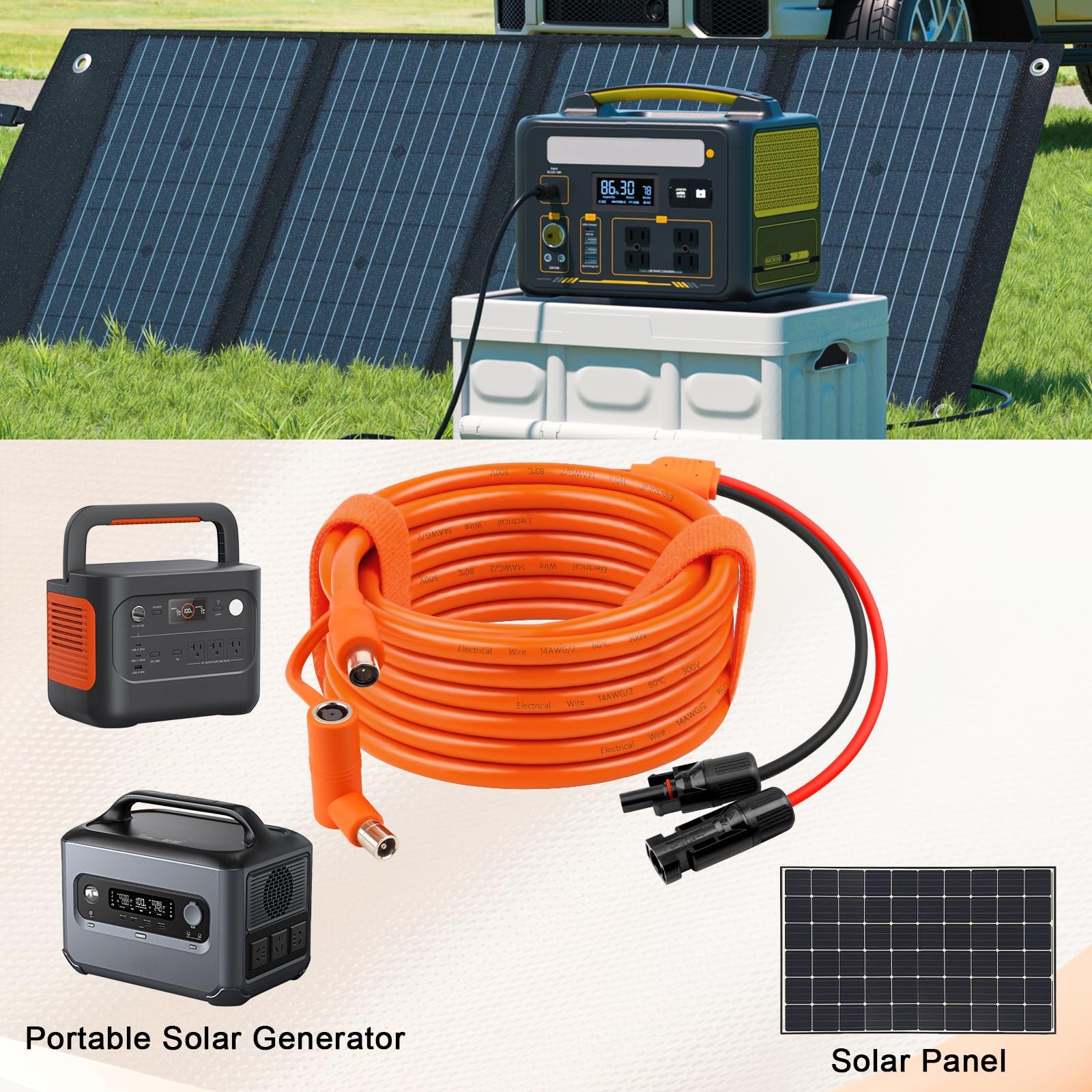 MOOKEERF Solar to DC 8mm Charge Extension Cable 6FT,12AWG+14AWG Solar Cable w…