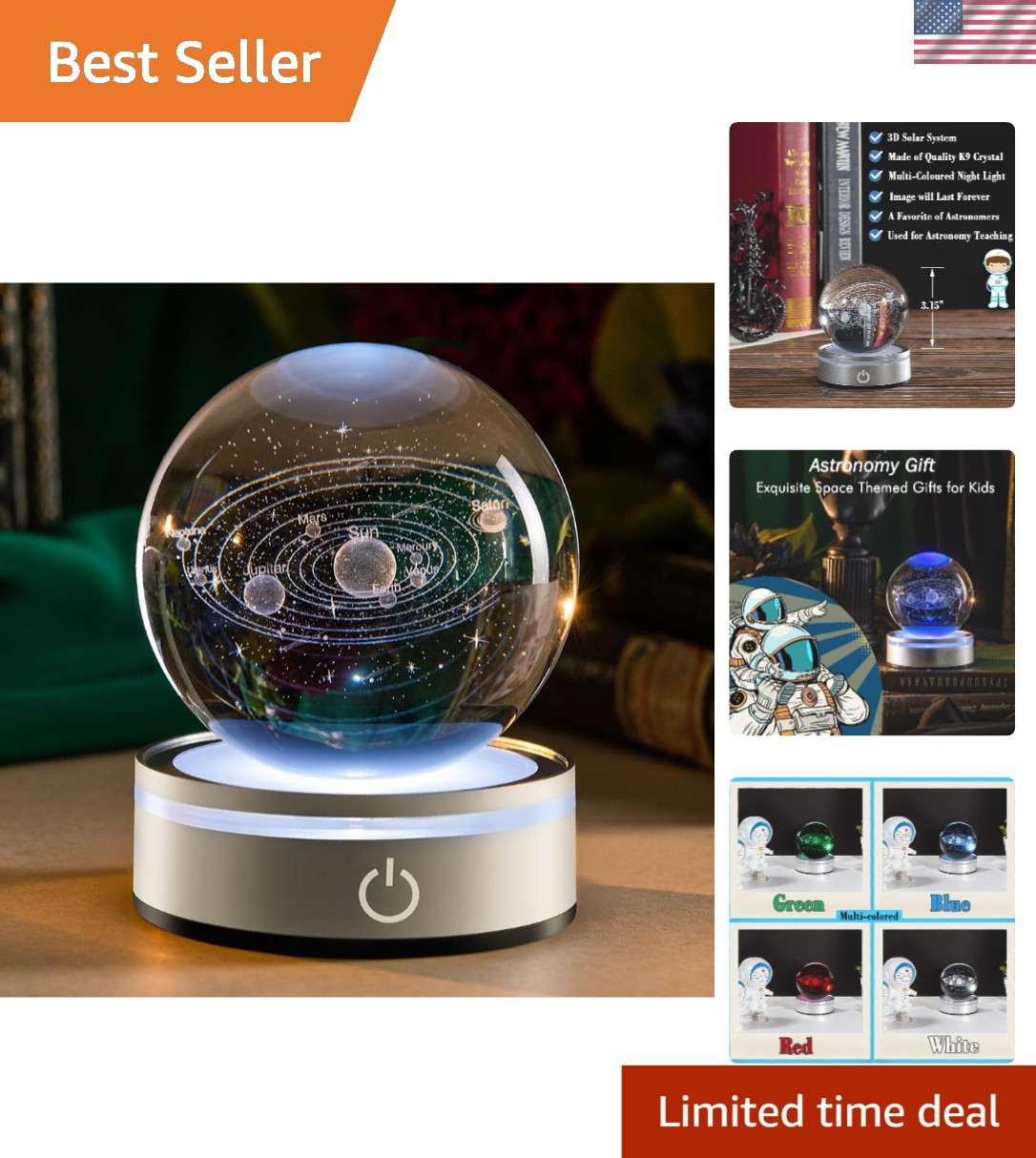 Educational 3D Solar System Crystal Ball – Ideal Gift for Astronomy Lovers
