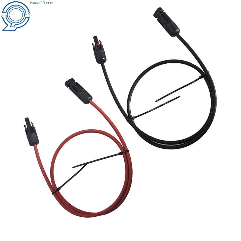 1 Pair 3 Feet Solar Panel Extension Cable Wire Connector 10 AWG Black + Red