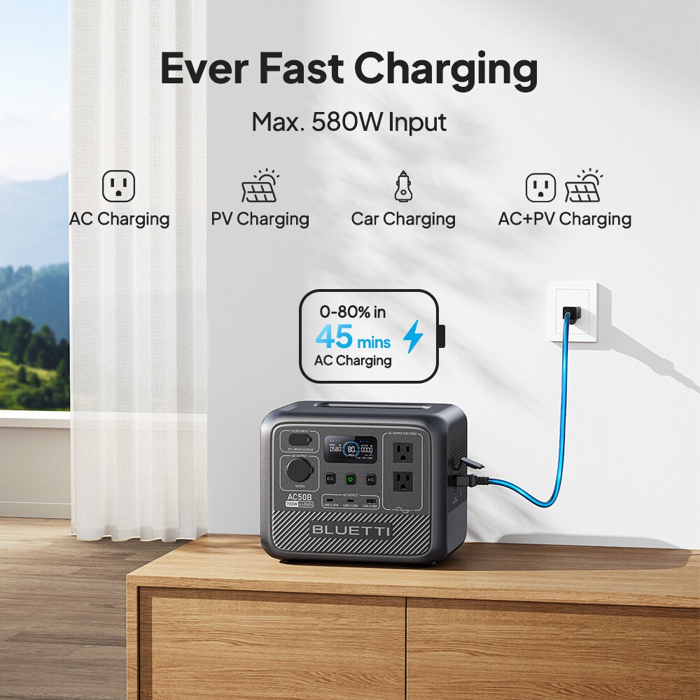 BLUETTI AC50B 700W 448Wh Portable Power Station for Road Trip/Power Outage