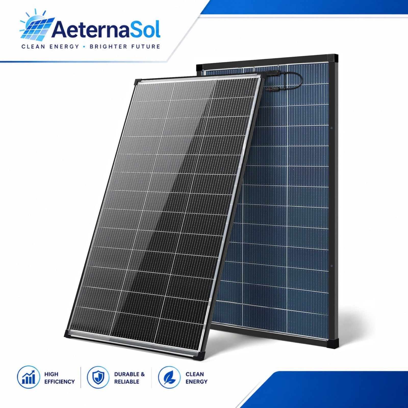 AeternaSol 200W Bifacial Solar Panel N-Type Mono PV Home Roof RV Boat Off-Grid
