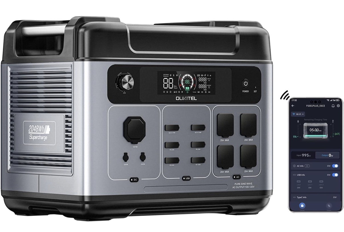 OUKITEL P2001 Plus Portable Power Station 2400W/2048Wh Solar Generator LFBattery
