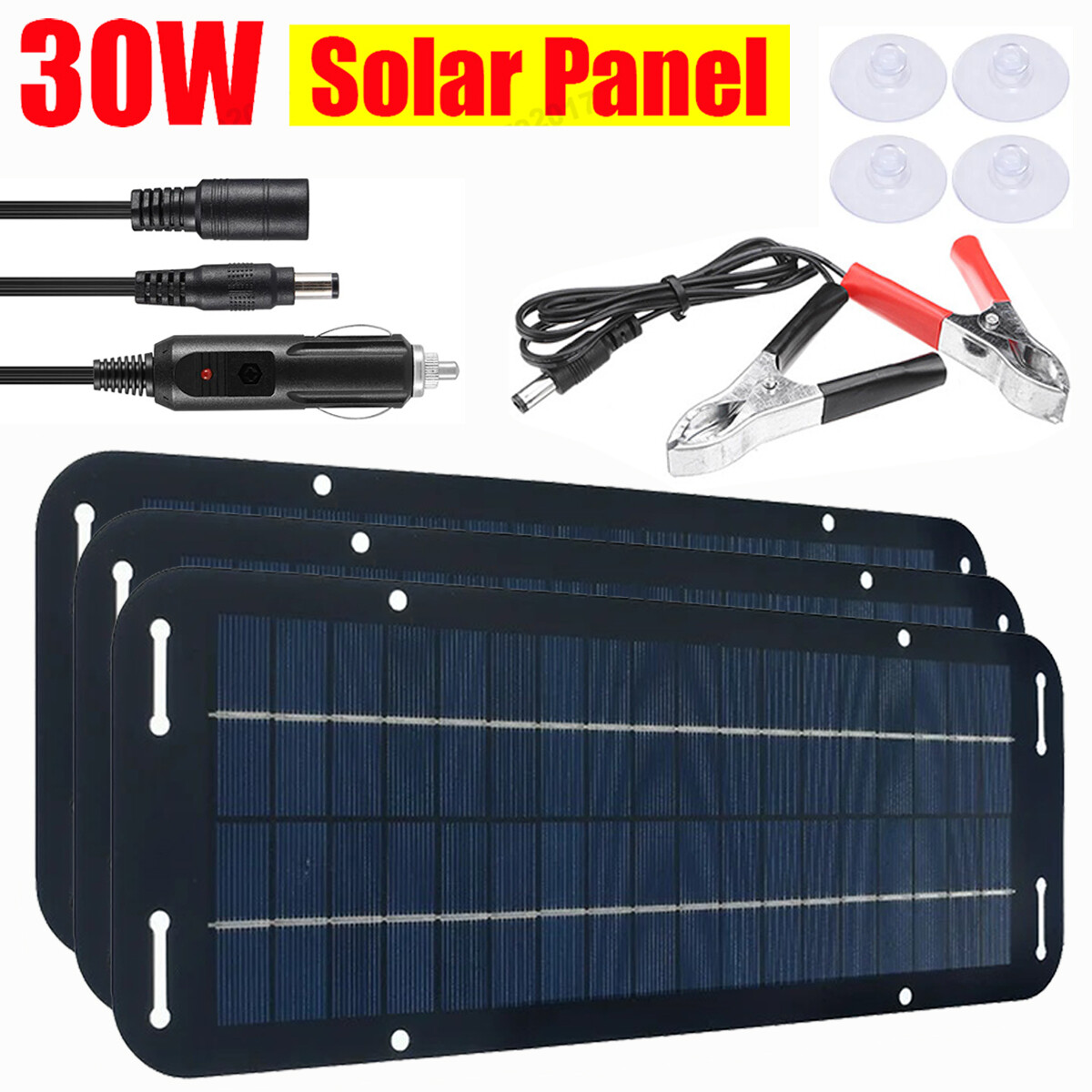 30W Solar Panel Kit 12V Trickle Battery Charger Maintainer for Boat RV Car LOT