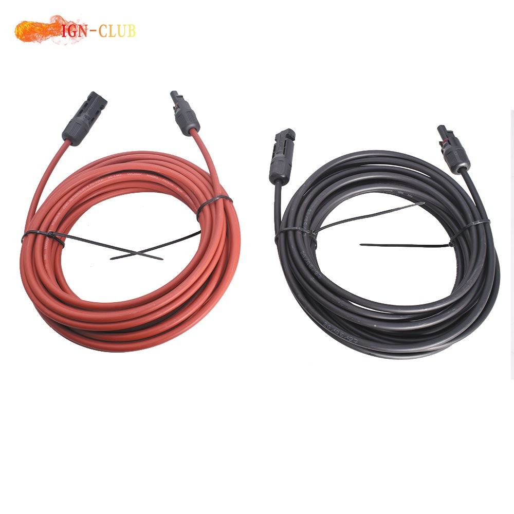 Black + Red 30Ft Wire Connector 10AWG Solar Panel Extension Cable