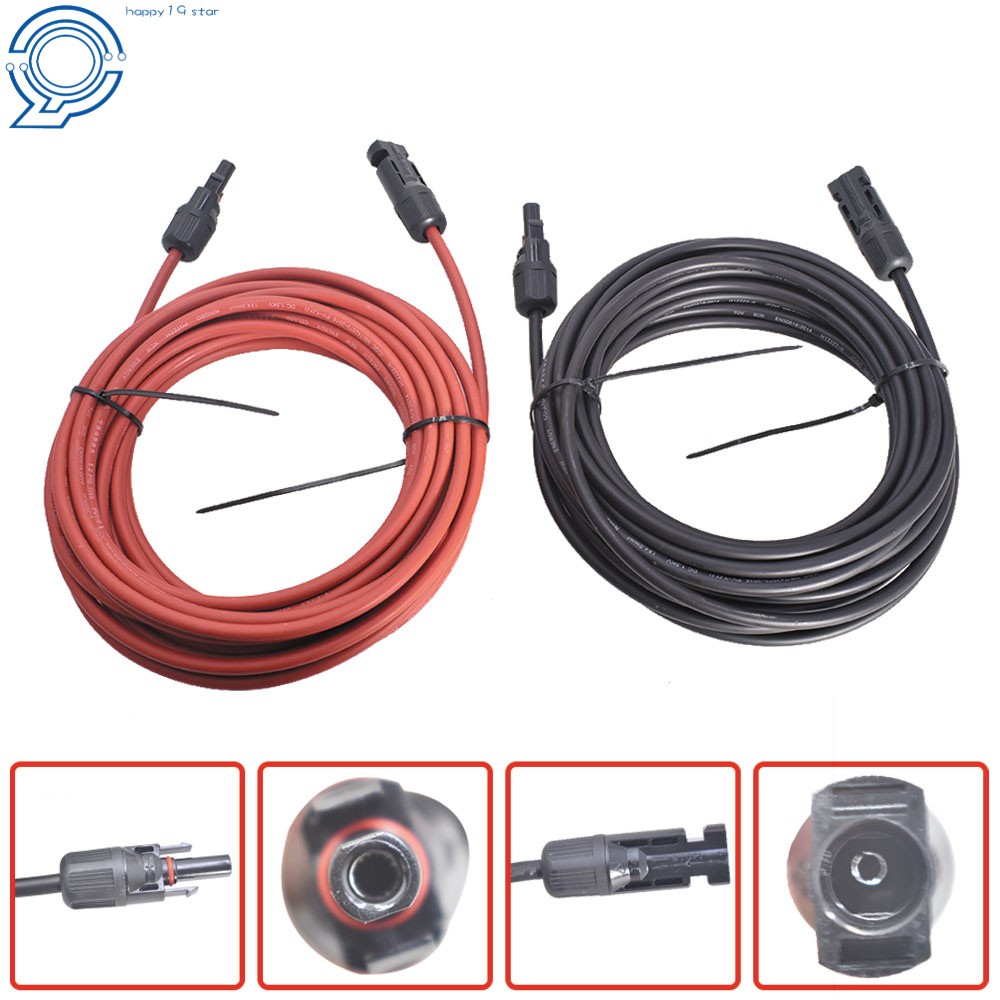 Black + Red Wire Connector 10AWG Solar Panel Extension Cable 30 Feet 1 Pair