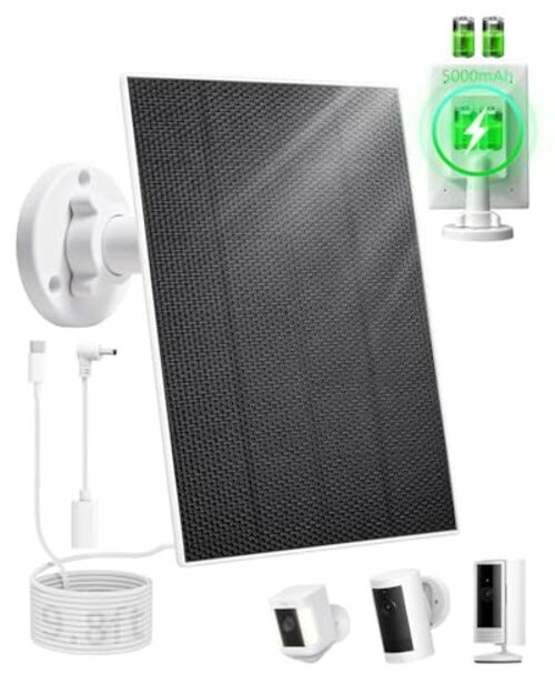 Solar Panel for Ring Camera, 3W Solar Charger Built-in 5000mAh For Ring Camera
