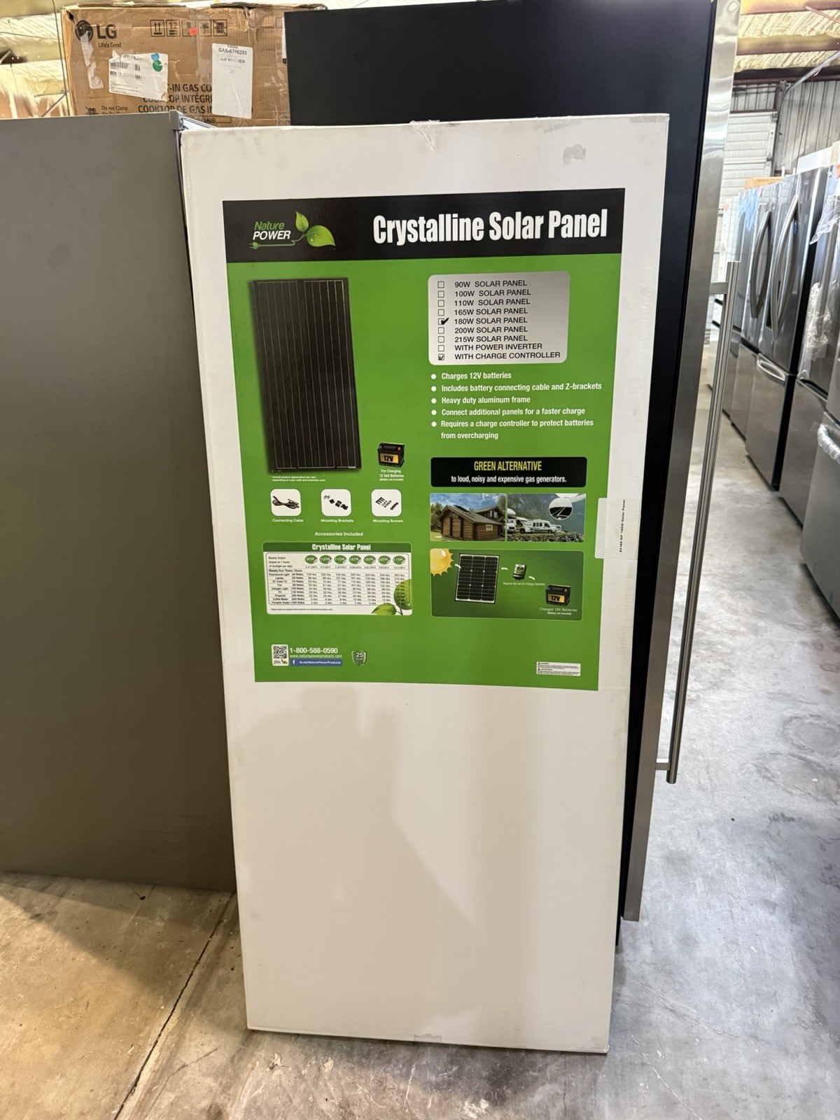 Nature Power – 180 Watt Crystalline Solar Panel with 12Amp Charge Controller