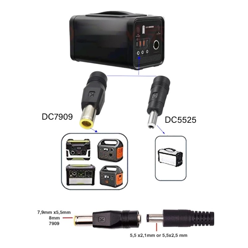Solar Use XT60i to DC5521 Cable with 5525 and 7909 Add-On Set Power Cable