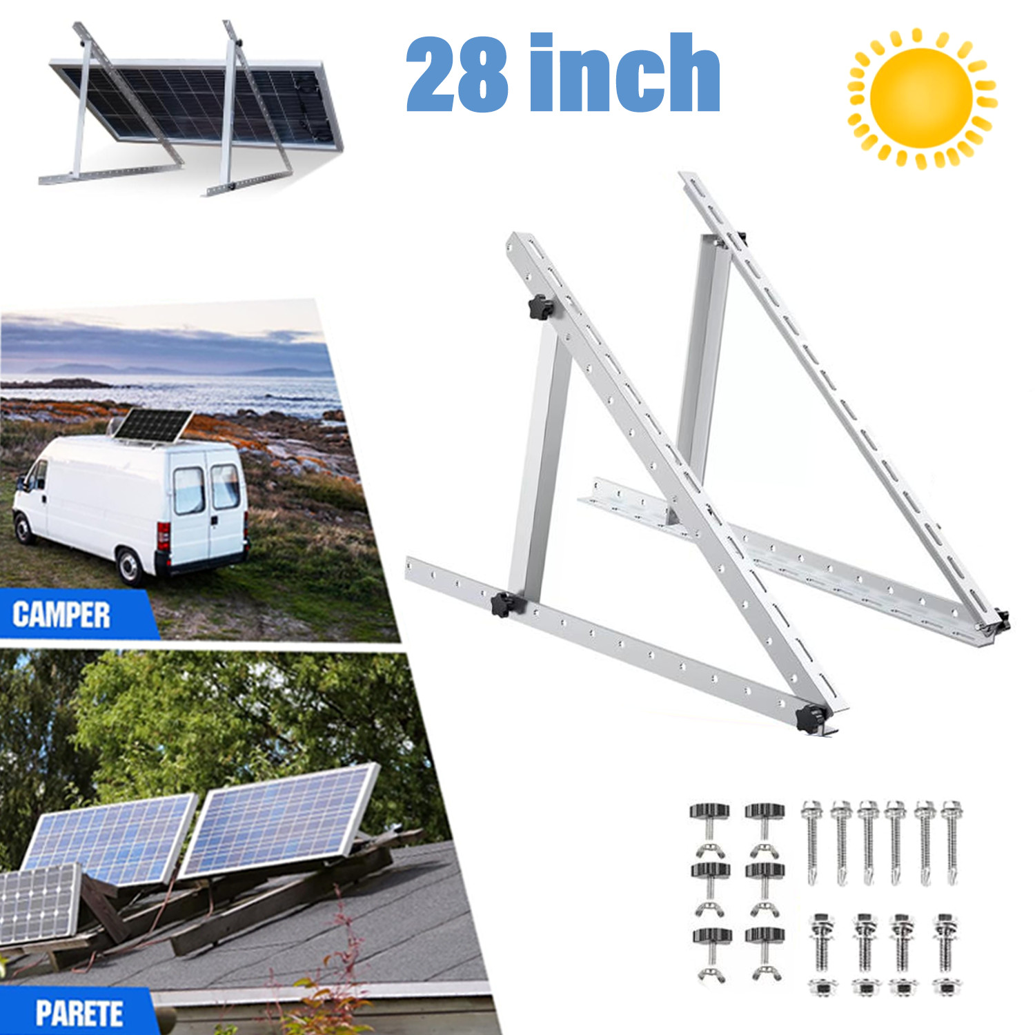 28 Inch Solar Panel RV Tilt Mount Brackets Rooftop Flat Surface Adjustable Frame