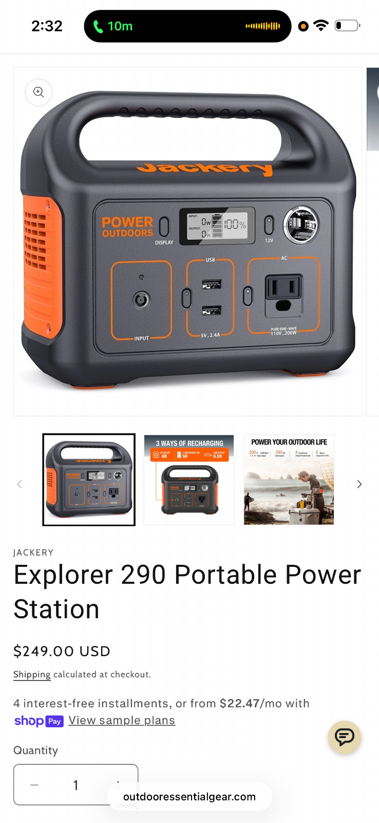 Jackery Explorer 290 Portable Outdoor Power Station