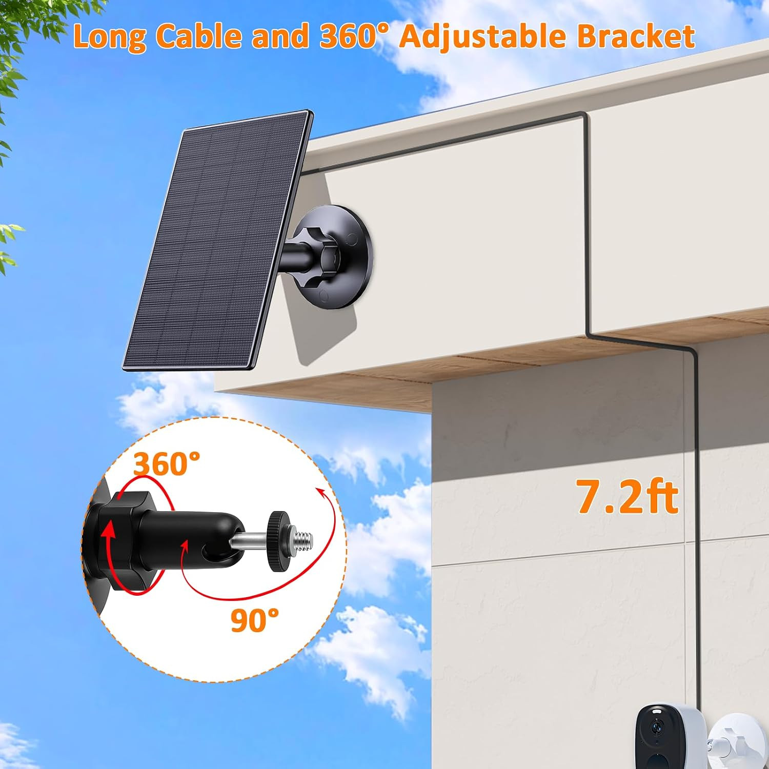 Zivif 2W Solar Panel for Security Cameras, Solar Charger with Micro USB & USB-C